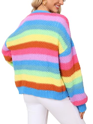 LifeShe Women's Striped Cardigan Sweater Open Front Color Block Chunky Knit Sweaters Coats2