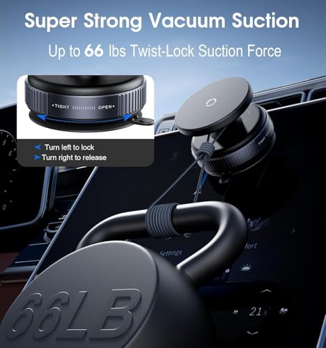 Image of Magnetic Phone Holder for Car with Strong Vacuum Suction Cup | 360 Adjustable Mount for Dashboard, Windshield, Mirror & Shower | Universal Mobile Holder Compatible with All Smartphones