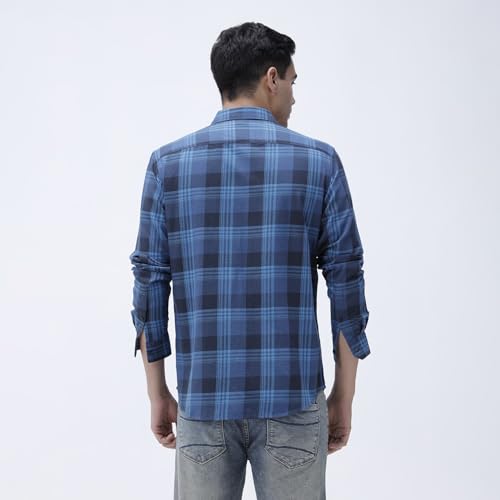 Image of BASICS 100% Cotton Checked Shirt for Men | Slim Fit | Everyday Smart Casual Wear | Full Sleeve