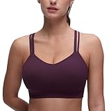 CRZ YOGA Softness Mold Butterluxe D/DD Cup Longline Sports Bras for Women - Supportive Double Straps Cross Back Yoga Top Deep Purple Medium