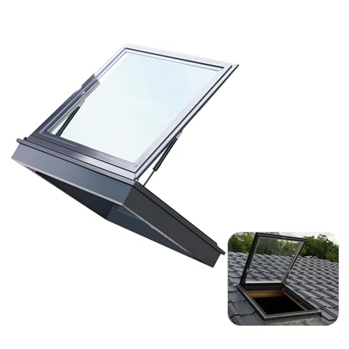 Finestra Di Uscita Lucernario Tetto House, Lucernario Con Installazione Su Tetto Con Doppio Vetro Temperato, Finestra Per Tetto Con Telaio In Lega Di Alluminio E Maniglia In Metallo(60x40cm)
