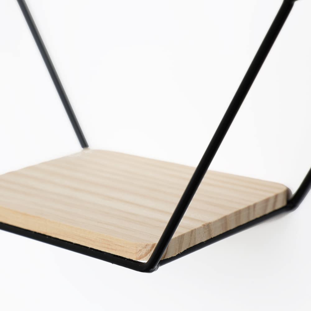 IVOL Étagère murale alvéolée en métal, à 4 tablettes en bois, 40,5 x 58 cm, noire