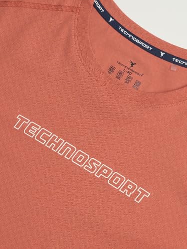 Image of TECHNOSPORT Men's Printed Slim Fit Henley Neck T-Shirt ELASTOLITE Half Sleeve Slip On Polyester for Gym Running Workout UPF50+ Anti Odour