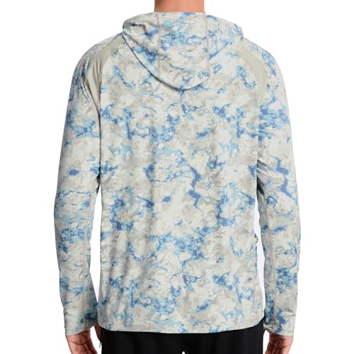 Image of Men's UPF 50+ Hoodie Shirt Long Sleeve Permanent UV Sun Protection Vented Tee Performance for Outdoor Hiking Fishing