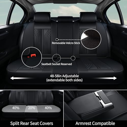 Image of FLORICH Leather Seat Covers Car Seat Cover Full Set Waterproof Car Seat Protector Full Coverage Car Seat Cushion Universal Fit for Most Cars Trucks SUV, Black