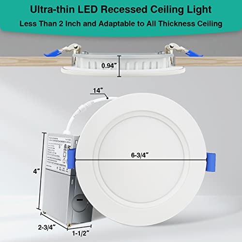 12 Pack Led Recessed Lighting 6 Inch With Junction Box, 1800Lm 16W 200W Eqv, Ultra Thin Ceiling Canless Lights 5000K Daylight, Dimmable Wafer Downlights - Etl And Energy Star Certified #TOP5