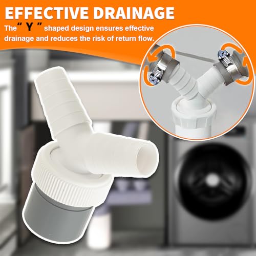 HUAREW Abfluss Waschmaschine Doppelanschluss Y-Adapter für den Geschirrspüler, Trockner, Waschmaschine mit Eingangsstutzen von 19-24 mm und Abgang 40mm Rohr mit Schlauchschelle