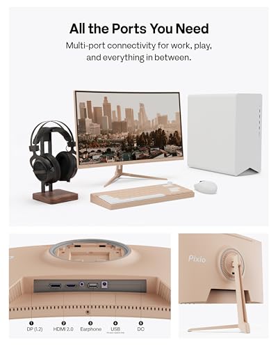 Image of Pixio PXC248 Wave Beige 24 inch 200Hz Refresh Rate FHD 1080p Resolution 1500R Curve Fast VA Panel 1ms GTG Response Time Adaptive Sync HDR Curved Gaming Monitor
