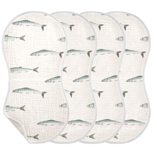 4 Pack Baby Burp Cloths, Soft Absorbent Burping Cloths for Babies, Cotton Milk Spit Up Rags, Large Size for Newborns, Baby Boys and Girls (Herring Fish)3