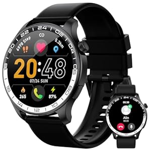 Smartwatch Herren, 1.43″ AMOLED-Display Touch Smart Watch mit Bluetooth-Anrufe, 100+ Sportmodi Fitnessuhr IP68 Wasserdicht Sportuhr , Fitness Tracker mit SpO2 Herzfrequenz Schrittzähler Schlafmonitor