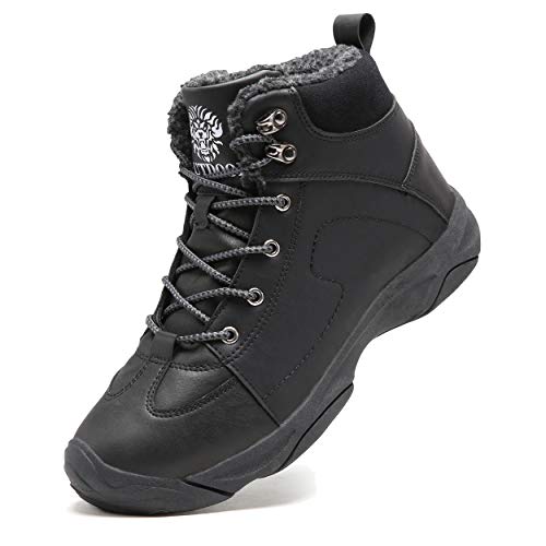 Axcone Homme Femme Chaussures Trekking Randonnée Bottes de Neige Hiver Imperméable Outdoor Boots Fourrure Cuir Imperméable Sneakers, Noir, 43 EU
