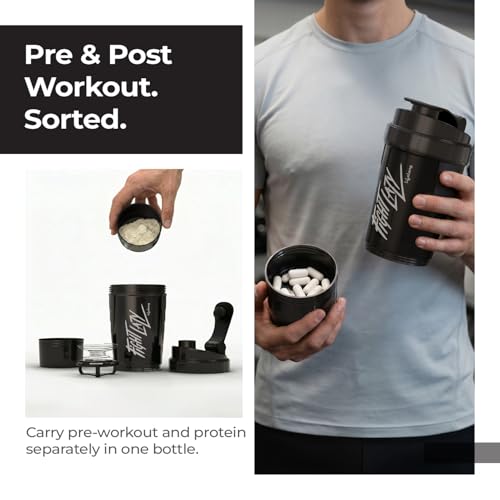 Image of Lifelong Protein Shaker Bottle for Gym | 500 ml Bottle| 2 Storage Compartments for Pre Workout & Supplements| Steel Whisk| Leakproof | BPA-Free Shaker For Gym | Sipper Water Bottle for Adults (Black)