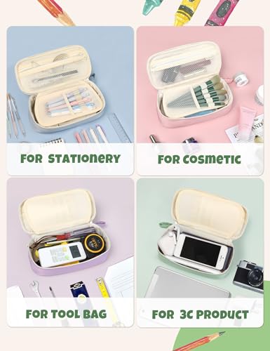 Image of SUNEE Cute Pencil Case, Aesthetic Pen Pouch, Colored Large Pencil Bag with Zipper, Kawaii Stationery Storage and Organizer, School Supplies for Teen and Adult Girls, Green