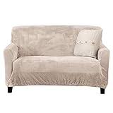 Great Bay Home Original Velvet Plush Stretch Love Seat Slipcover. Strapless Loveseat Cover, Furniture Protector for Loveseat, Soft Anti-Slip, High Stretch (Love Seat, Silver Cloud)
