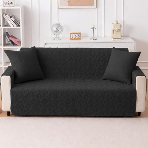 Image of HOKIPO 100% Leakproof Quilted Cushion Cover for Sofa 22x22 Inches, Set of 2, Jet Black (AR-6281-BLK*2)
