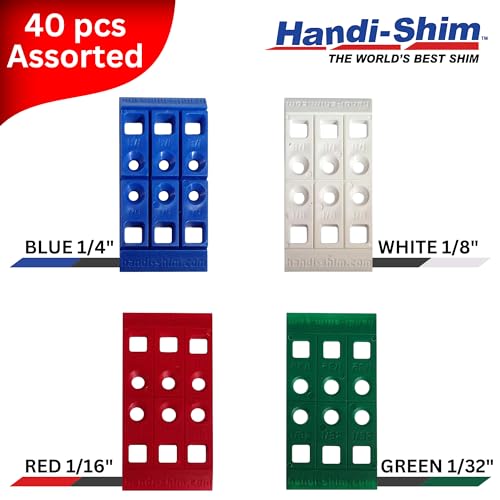Image of Plastic Construction Shims & Spacers Variety Pack - Assorted 4 Thicknesses (1 /32, 1 /16, 1 /8, 1 /4-Inch) (40 Count)