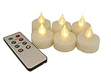 EcoGecko 87221-06 Indoor/Outdoor Remote Controlled Flameless LED Tealight Candles, Ivory, Set of 6