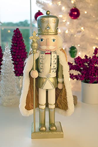 Clever Creations Gold King 14 Inch Traditional Wooden Nutcracker, Festive Christmas Décor for Shelves and Tables