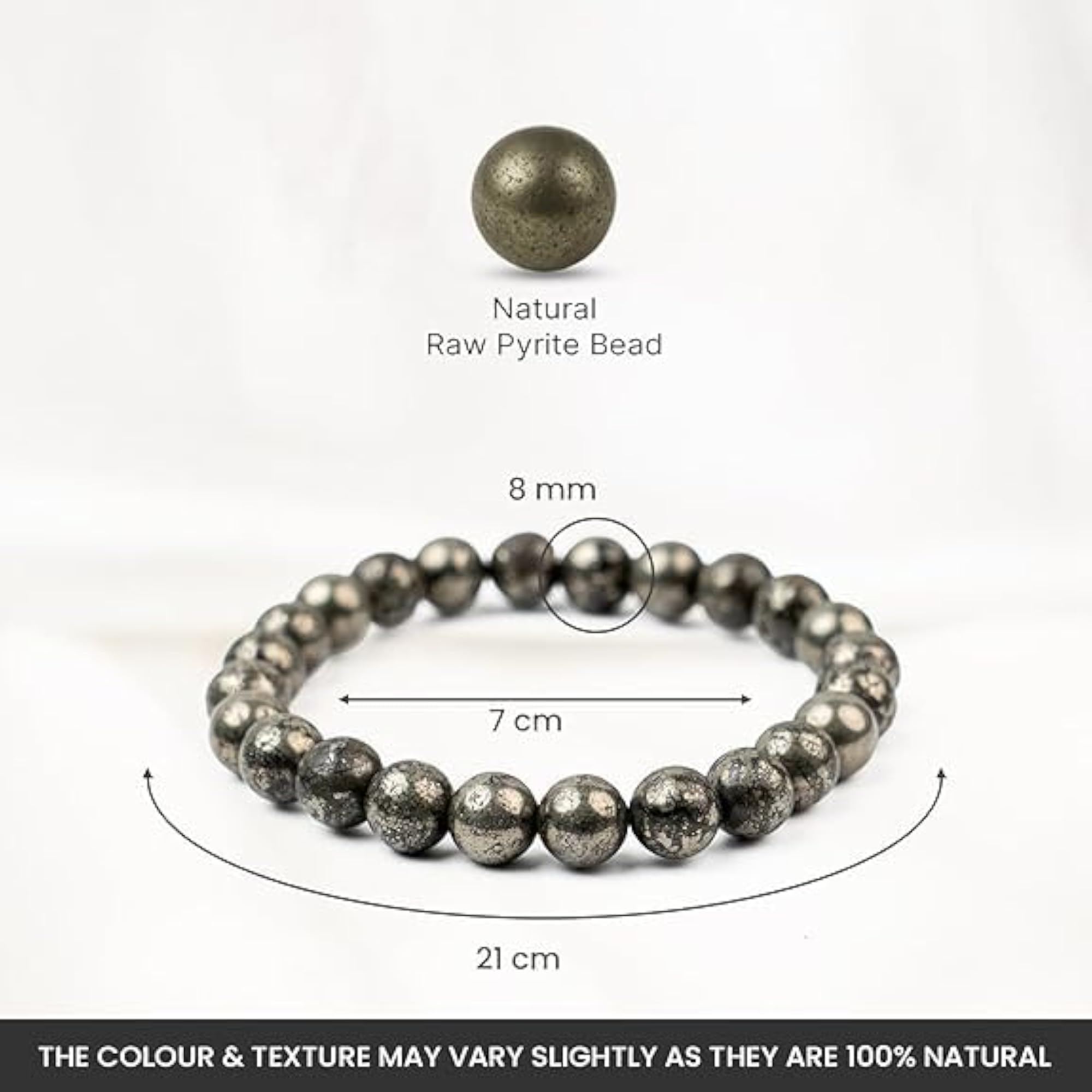 Raw Pyrite Crystal Bead Bracelet, Unisex Design
