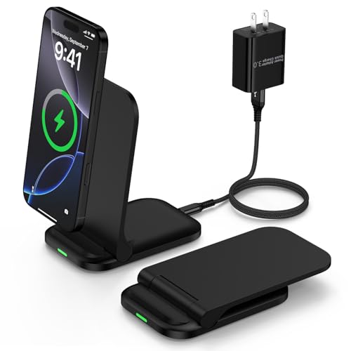 Foldable Samsung Wireless Charger Stand Fast Charging for Samsung Galaxy S25 Ultra S24 FE S23 S22 S21 S20 Z Flip7, Android Phone Wireless Charger Station for Google Pixel 10 9 Pro XL Fold with Adapter