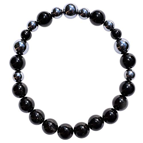 Zenergy Gems Charged Premium Natural Black Tourmaline & Terahertz Metamaterial Resonator Crystal 8mm Bead Bracelet + Moroccan Selenite Charging Crystal [Included]