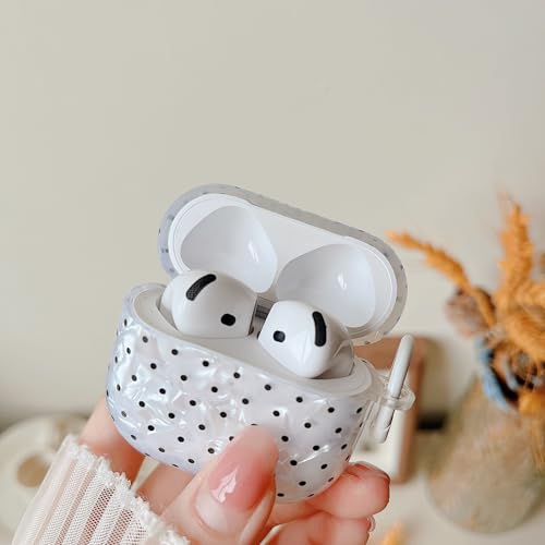 Image of MINSCOSE for Cute Glitter AirPods 4 Case,Retro Shell Pattern Polka Dot Aesthetics Design with Trendy Keychain Ring,Soft TPU Protective Cover with Cleaner Kit for AirPods 4-White
