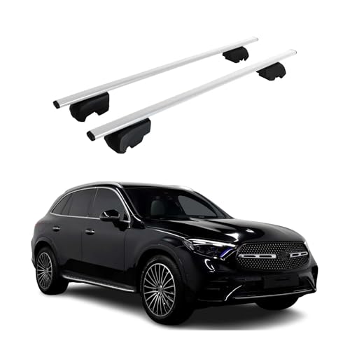 OMAC Dachtrager Quertrager fur Mercedes GLC X254 2022-2026 – City Crash getestet – ISO PAS 11154:2006 – Abschliessbar – Max 75 kg – 2 Stangen Silber