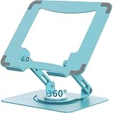 ノートパソコンスタンド 卓上型｜タブレットスタンド・液タブスタンド兼用 タブレットホルダー – 360度回転・無段階調整可能 折りたたみ金属製 放熱穴付き 収納時わずか3cm ブラック (ブルー,A)