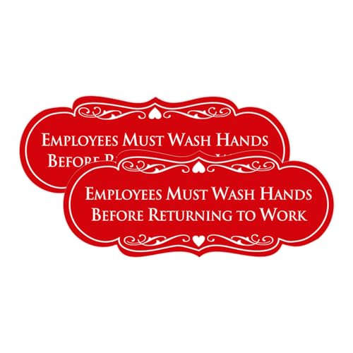 Signs ByLITA Designer Employees Must Wash Hands Before Returning to Work Sign - Durable Material and Easy Installation ‌(Red) - Medium (2 Pack)