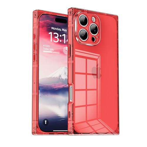 IAIYOXI Rectangle Case Compatible for iPhone 15 Pro, Full Camera Protection & Reinforced Corners TPU Cushion Clear Cover, Shockproof Silicone Phone Case for Women Girls (iPhone 15 Pro, Red) by IAIYOXI - Used condition - US$6.49
