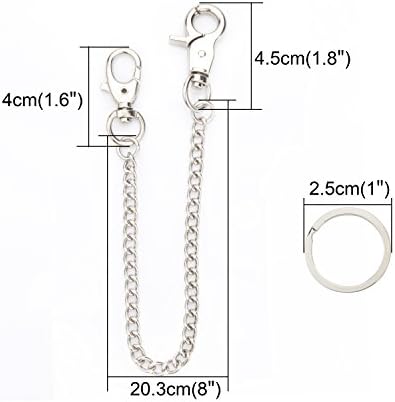 wisdompro Keychain, 2 Pack Heavy Duty 8 Inch Pocket Keychain with Lobster Clasp and 2 Keyrings for Keys, Jeans, Pants and Wallets (20.3cm)