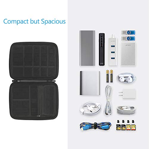 Compact Electronics Organizer, Cable Organizer, JSVER Cable Organizer Bag, Electronic Organizer Hard Travel case for Cables, USB Flash Drive, Phone, USB, SD Card, Power Bank, 2.5" Hard disks (Black)
