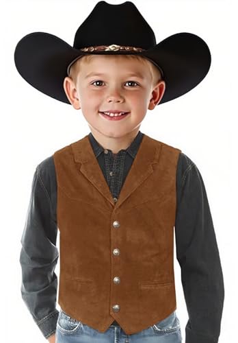 Boys Vest Vintage Suede Leather Costume Outerwear Western Cowboy Sleeveless Casual Waistcoat2