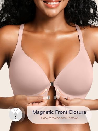 Image of Racerback Bras with Metal Magnetic Front Closure - S-XL Wireless for Women No Underwire Seamless Supportive Bralettes