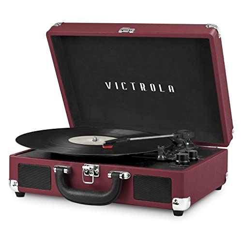 Victrola Journey Bluetooth Portable Suitcase Record Player – with Built-in Speakers, 3 Speed Vinyl Record Player, RCA Out, Headphone Jack (Marsala) by Victrola - Used condition - US$37.34