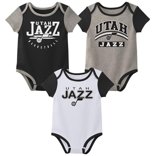 Outerstuff NBA Newborn Baby and Infant Short Sleeve Bodysuit Variety 3-Pack - Utah Jazz, 18M
