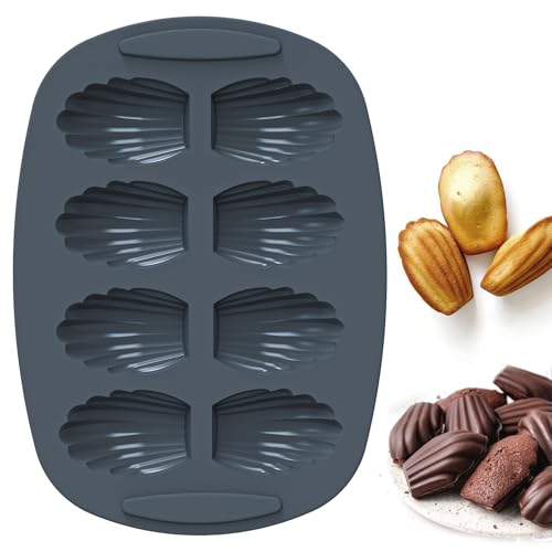 Kamehame Madeleine Pan Silicone Madeleine Mold with Metal Reinforced Frame Makes 8 Madeleine Cookies Nonstick Tea Cake Pan for Madeleines Cakelet Pan Warp-Resistant Baking Tray