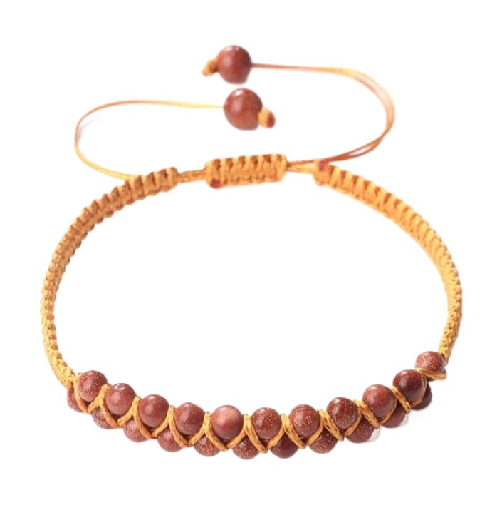 Bracelet oeil de tigre double rangée tressé main avec perles de 4mm