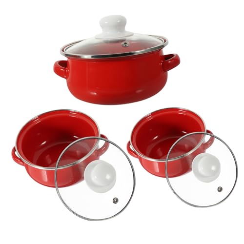 SHOWERORO Mini Enamel Soup Pot Set 3-Piece Double Handles Flat