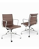 OTDMEL Ribbed Office Chair with Top Grain Leather - Mid Back Ergonomic Desk Chair with Aluminum Arm Rest and 5-Star Base, Swivel Chair Brown