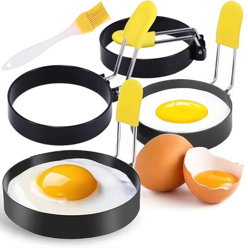 ZONKSTEE Egg Rings Set, 4-Pack Non-Stick Stainless Steel, Round, Chrome, For Fried Eggs, Pancakes, Mcmuffin, Omelettes, Crumpets