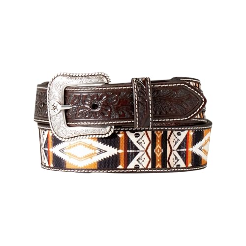 ARIAT Men's Tapered Southwestern Fabric Inlay Leather Belt