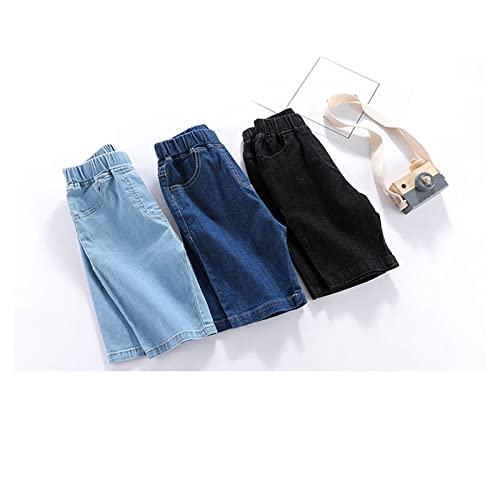 Toddler Baggy Straight Jean Shorts Loose Wide Leg Fold Hem Jeans Elastic Waist Solid Cuffed Hem Denim Pants for Baby2