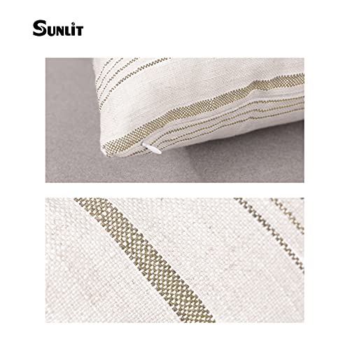 Sunlit Decorative Farmhouse Throw Pillow Case, Set Of 2 Cream/Off-White With Light Brown Stripes Modern Accent Square Pillow Cover, 18" X 18", Textured Linen Cushion Covers For Couch Chair Bedroom #TOP5