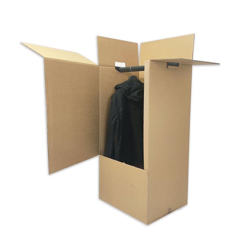 EMBALLAGGI.POINT 1 pieza cajas armario para ropa mudanzas 50 x 50 x 120 cm doble onda con barra de transporte (50 x 50 x 120) prendas colgadas ropa (8)