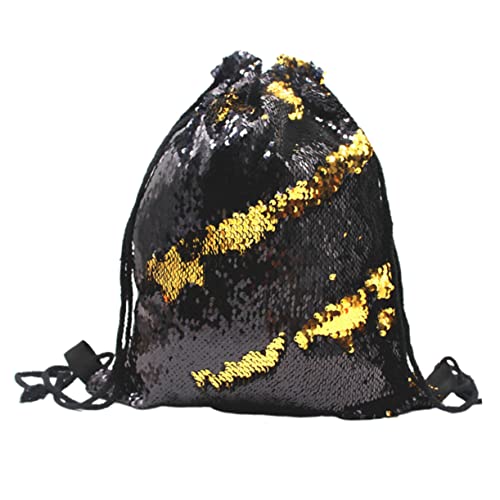 WOFASHPURET mochila con cordón de lentejuelas storage bags mochila de lentejuelas bolsa de almacenamiento de lentejuelas Black