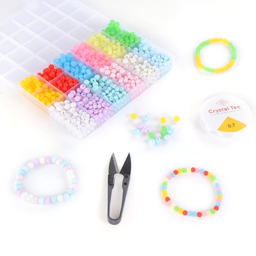Image of ambitieux DIY Bracelet Making Set for Kids - 24 Colorful 800+ Beads, 10m Elastic Thread, Jute Bag, and Cutter - Gift for Girls Birthday for 5-12 Years