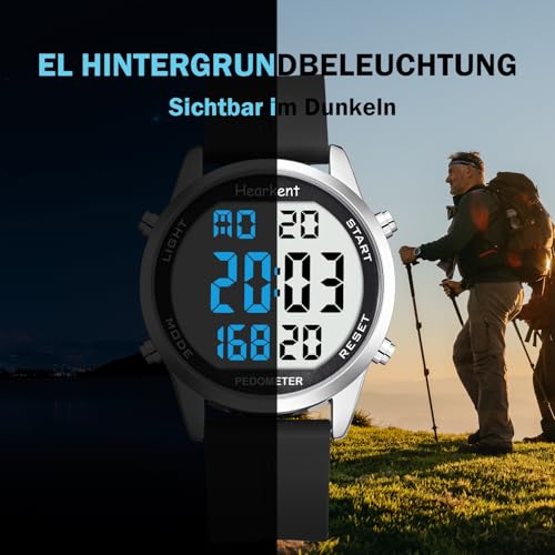 Hearkent Herren Schrittzähler Uhr Ohne Bluetooth,30M wasserdichte,Großen Ziffern,Senioren...