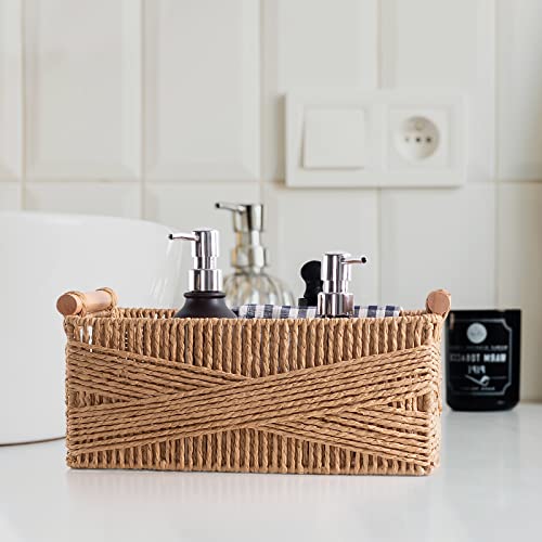 Storage Basket With Handle, Large Rectangular Wicker Basket For Organizing, Decorative Wicker Storage Basket Woven Basket Organizers For Living Room, Set Of 2 #TOP3