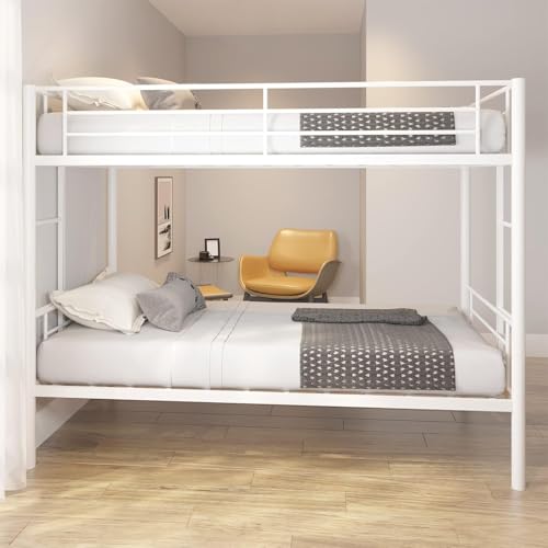 Heavy Duty Bunk Bed, Metal Twin Over Twin Bunk Bed with 2 Ladders for Kids, Teens, Boys & Girls – Sturdy, Space-Saving Design, White Finish